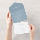 Elegant Dusty Blue Calligraphy Wedding All In One Uitnodiging (Afscheurbaar)