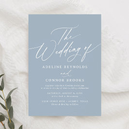 Elegant Dusty Blue Calligraphy Wedding Kaart