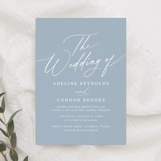 Elegant Dusty Blue Calligraphy Wedding Kaart