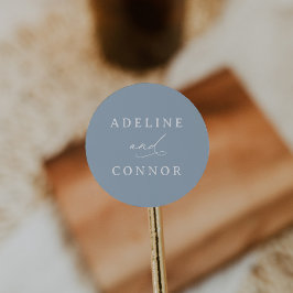 Elegant Dusty Blue Calligraphy Wedding Ronde Sticker