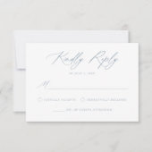 Elegant Dusty Blue Calligraphy Wedding RSVP Kaartje (Voorkant)