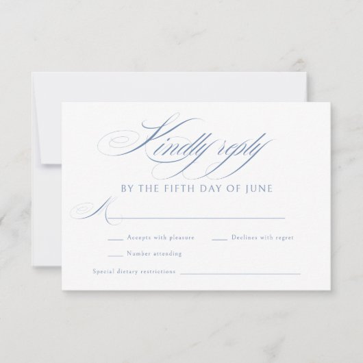 Elegant Dusty Blue Calligraphy Wedding RSVP Kaartje (Voorkant)
