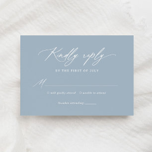 Elegant Dusty Blue Calligraphy Wedding RSVP Kaartje