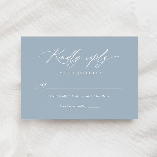 Elegant Dusty Blue Calligraphy Wedding RSVP Kaartje