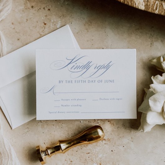 Elegant Dusty Blue Calligraphy Wedding RSVP Kaartje
