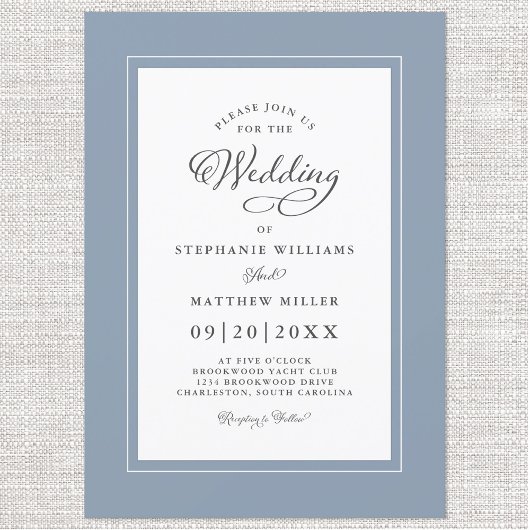 Elegant Dusty Blue Chic Modern Calligraphy Wedding Kaart