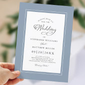 Elegant Dusty Blue Chic Modern Calligraphy Wedding Kaart