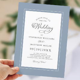 Elegant Dusty Blue Chic Modern Calligraphy Wedding Kaart