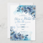 Elegant Dusty Blue Chinoiserie Floral Wedding Kaart (Voorkant)