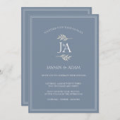Elegant Dusty Blue Classic Initialen Bruiloft Kaart (Voorkant / Achterkant)