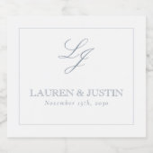 Elegant Dusty Blue Classic Monogram Script Bruilof Sparkling Wijnetiket (Enkel label)