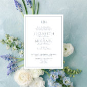Elegant Dusty Blue Classic Script Monogram Weddens Kaart