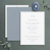 Elegant Dusty Blue Classic Script Monogram Weddens Kaart