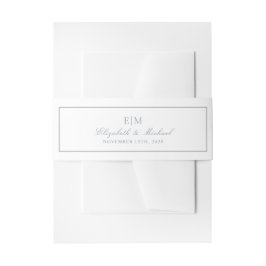 Elegant Dusty Blue Classic Script Monogram Weddens Uitnodigingen Wikkel