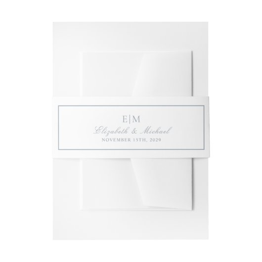 Elegant Dusty Blue Classic Script Monogram Weddens Uitnodigingen Wikkel (Voorkant Voorbeeld)