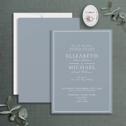 Elegant Dusty Blue Classic Script Wedding Kaart