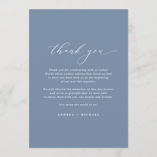 Elegant Dusty Blue Classic Wedding Menu (Achterkant)