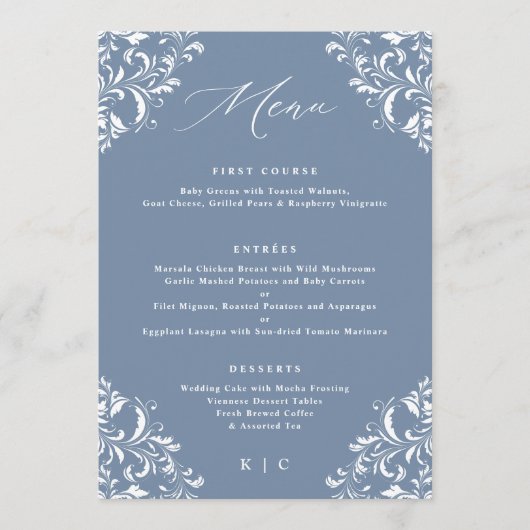Elegant Dusty Blue Classic Wedding Menu (Voorkant)