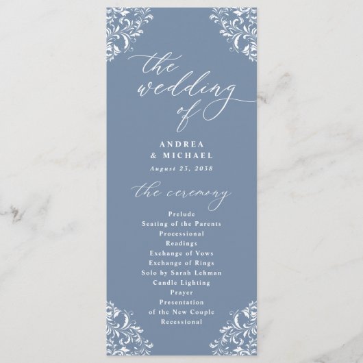Elegant Dusty Blue Classic Wedding Programmakaart (Voorkant)