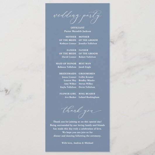 Elegant Dusty Blue Classic Wedding Programmakaart (Achterkant)