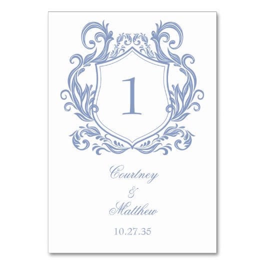 Elegant Dusty Blue Crest Bruiloft Kaart (Achterkant)