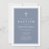 Elegant Dusty Blue Cross Baby Boy Baptism Kaart (Voorkant)