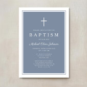 Elegant Dusty Blue Cross Baby Boy Baptism Kaart