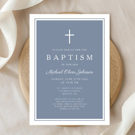 Elegant Dusty Blue Cross Baby Boy Baptism Kaart