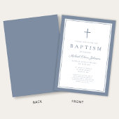 Elegant Dusty Blue Cross Baby Boy Baptism Kaart