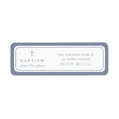 Elegant Dusty Blue Cross Boy Baptism Address Etiket (Voorkant)
