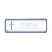 Elegant Dusty Blue Cross Boy Baptism Address  Etiket (Voorkant)