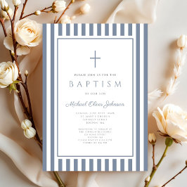 Elegant Dusty Blue Cross Boy Baptism Kaart