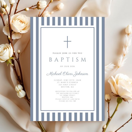 Elegant Dusty Blue Cross Boy Baptism Kaart