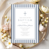 Elegant Dusty Blue Cross Boy Baptism Kaart