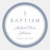 Elegant Dusty Blue Cross Boy Baptism Ronde Sticker (Voorkant)