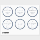 Elegant Dusty Blue Cross Boy Baptism Ronde Sticker (Vel)