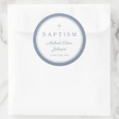 Elegant Dusty Blue Cross Boy Baptism Ronde Sticker (Tas)