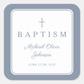 Elegant Dusty Blue Cross Boy Baptism  Vierkante Sticker (Voorkant)