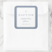 Elegant Dusty Blue Cross Boy Baptism  Vierkante Sticker (Tas)