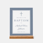 Elegant Dusty Blue Cross Boy Baptism Welcome Acryl Bord (Voorkant)