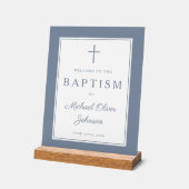 Elegant Dusty Blue Cross Boy Baptism Welcome Acryl Bord (Hoek)