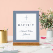 Elegant Dusty Blue Cross Boy Baptism Welcome Acryl Bord (Huwelijk)