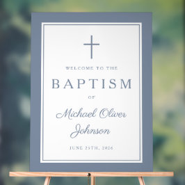Elegant Dusty Blue Cross Boy Baptism Welcome Acryl Bord