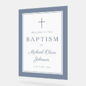 Elegant Dusty Blue Cross Boy Baptism Welcome Acryl Bord (Hoek)