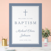 Elegant Dusty Blue Cross Boy Baptism Welcome Acryl Bord (Huwelijk)