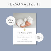 Elegant Dusty Blue Cross Boy Doop Foto Bedankkaart