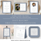 Elegant Dusty Blue Cross Boy First Communion Bedankkaart