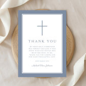Elegant Dusty Blue Cross Boy First Communion Bedankkaart