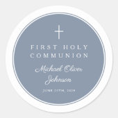 Elegant Dusty Blue Cross Boy First Communion  Ronde Sticker (Voorkant)