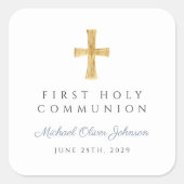 Elegant Dusty Blue Cross Boy First Communion  Vierkante Sticker (Voorkant)